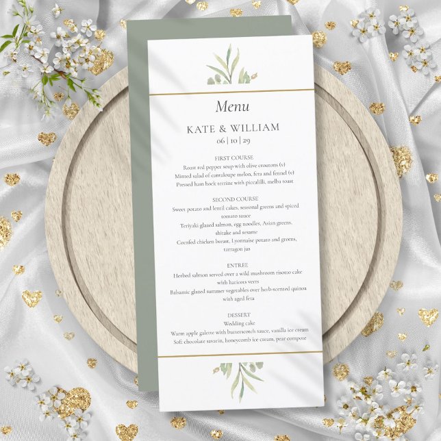 Menu Janto Casamento Eucalyptus Greenery (Watercolor Greenery Eucalyptus Wedding Dinner Menu)