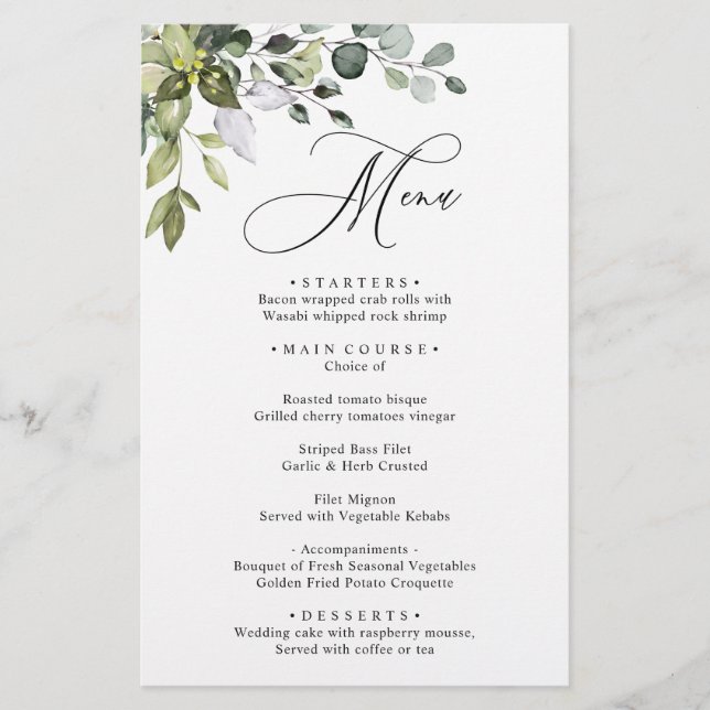 Menu Janto Casamento Eucalyptus Greenery Watercolo (Frente)