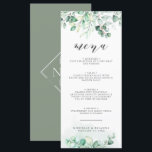 Menu Janto Casamento Eucalyptus Greenery Watercolor<br><div class="desc">Menu Janto de Casamento Eucalyptus com Aquarela Verde. Monograma atrás.</div>