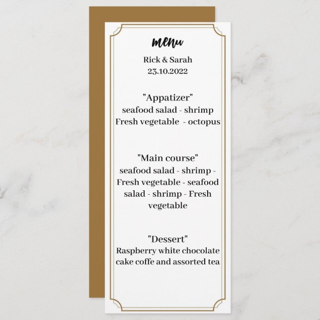 Menu Janto Casamento Marrom Elegante (Frente/Verso)