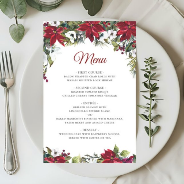 Menu Janto Casamento Red Poinsettia Floral (Criador carregado)