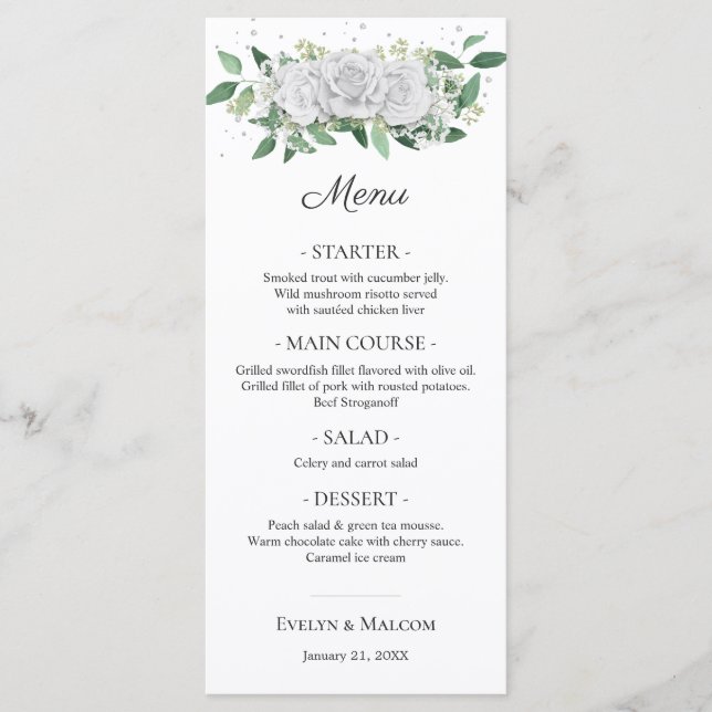 Menu Janto Casamento Verde de Rosas Brancas (Frente)