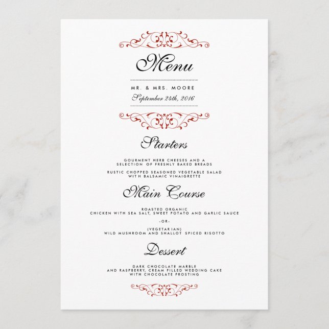 Menu Janto Casamento Vermelho Elegante (Frente)