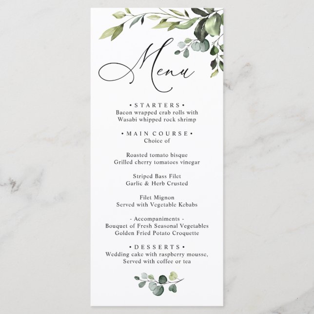 Menu Janto Casamento Watercolor Eucalyptus Greenery (Frente)