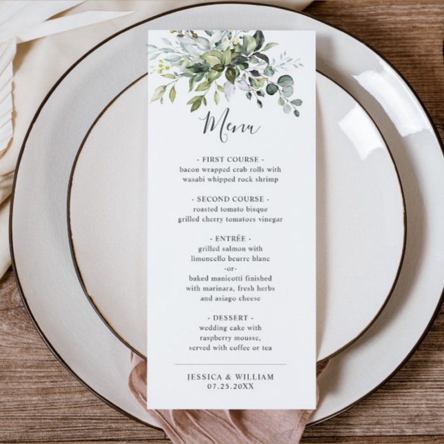 Menu Janto Casamento Watercolor Eucalyptus Greenery (Criador carregado)