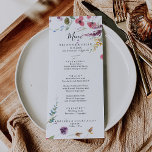 Menu Janto Clássico Selvagem Colorida Floral<br><div class="desc">Este clássico cartão de janto floral colorido é perfeito para um casamento tropical. O design apresenta flores silvestres,  rosa,  púrpura,  amarela,  burgundy,  marinho e azul,  desenhadas à mão,  organizadas em lindas formas. Este menu pode ser usado para recepção de casamento,  janto de ensaio,  chá de panela ou qualquer evento.</div>