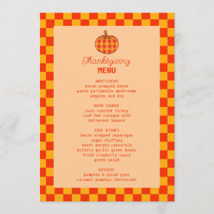 Menu Janto de Ação de Graças da Xadrez Retro Groovy Pum