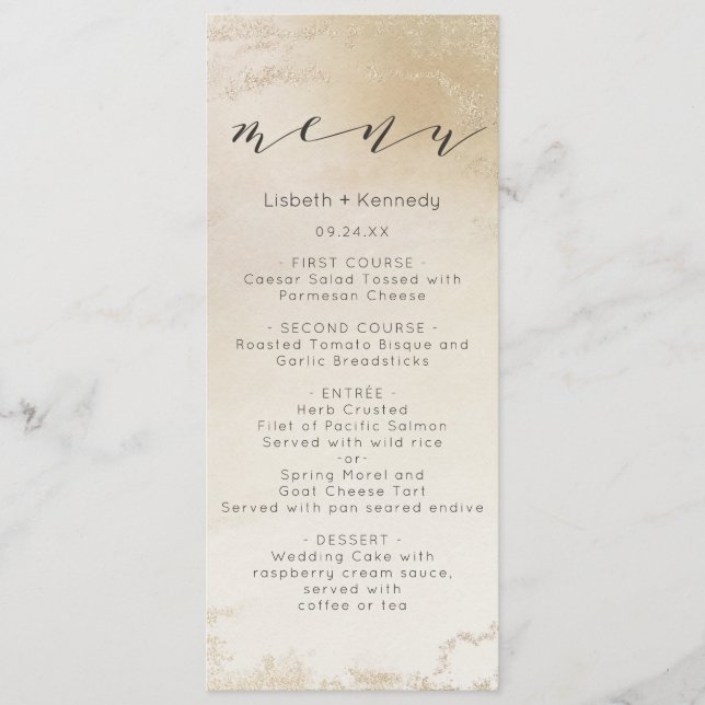 Menu Janto de Aquarela de Folha de Fosco Dourada Amarel (Frente)
