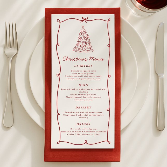 Menu Janto de Árvore de Natal Vermelho Whimsical (Criador carregado)