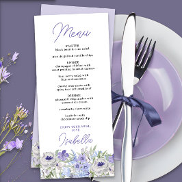 Menu Janto de Borda Floral de Lavanda Roxa