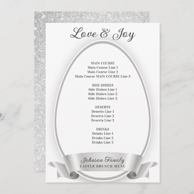 Menu Janto de Brunch Simples de Páscoa Elegante Silver (Frente/Verso)