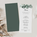 Menu Janto de Caligrafia Floral Branca Tropical<br><div class="desc">Este cartão de janto de caligrafia floral verde tropical é perfeito para um casamento rústico. A design apresenta palmeiras verdes folhas buquês com flores brancas adoráveis. Este menu pode ser usado para recepção de casamento,  janto de ensaio,  chá de panela ou qualquer evento.</div>