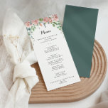Menu Janto de Caligrafia Floral de Summer Breeze<br><div class="desc">Esse cartão de janto de caligrafia floral é perfeito para um casamento rústico. O design apresenta flores rosa de cor-de-água rosa,  pinceladas,  púrpura pintadas à mão,  com folhagem verde. Este menu pode ser usado para recepção de casamento,  janto de ensaio,  chá de panela ou qualquer evento.</div>