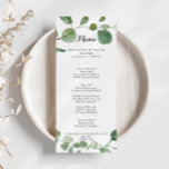 Menu Janto de Caligrafia Moderna do Eucalyptus<br><div class="desc">Este cartão de janto de caligrafia moderna do eucalipto é perfeito para um casamento simples. A design apresenta galhos e folhas botânicas elegantes e desenhadas a aquarela e desenhadas à mão. Este menu pode ser usado para recepção de casamento,  janto de ensaio,  chá de panela ou qualquer evento.</div>