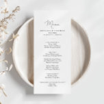 Menu Janto de Caligrafia Simples Elegante<br><div class="desc">Este elegante e simples cartão de janto de caligrafia é perfeito para um casamento rústico. O design simples e elegante apresenta a tipografia de scripts clássicos e ricos em preto e branco. Este menu pode ser usado para recepção de casamento,  janto de ensaio,  chá de panela ou qualquer evento.</div>