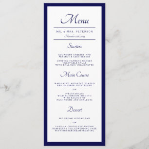 Menu Janto de Casamento Azul com Marinho Mínimo Clássic