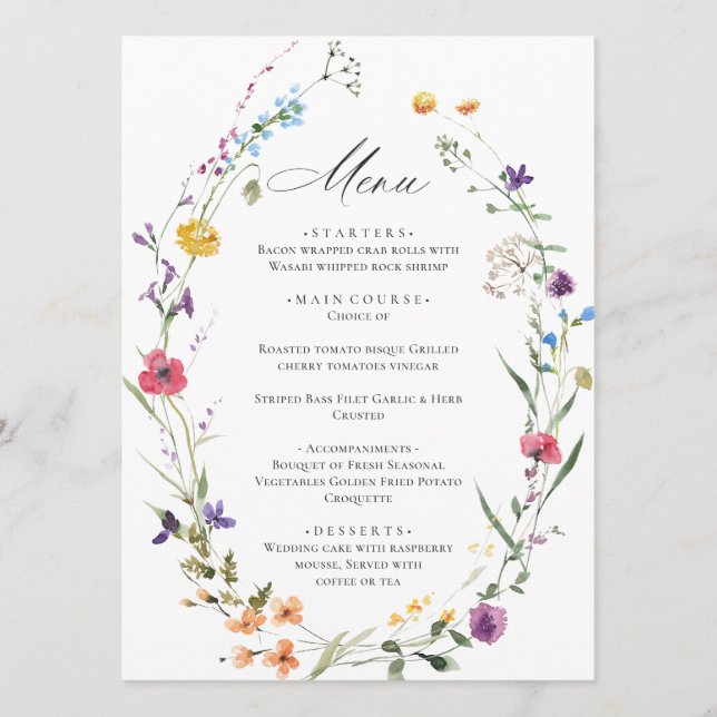 Menu Janto de Casamento Boho das Flores Selvagens Elega (Frente)