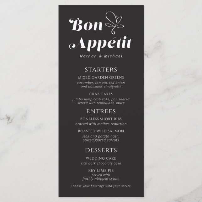 Menu Janto de Casamento Bon Appetit Black White (Frente)