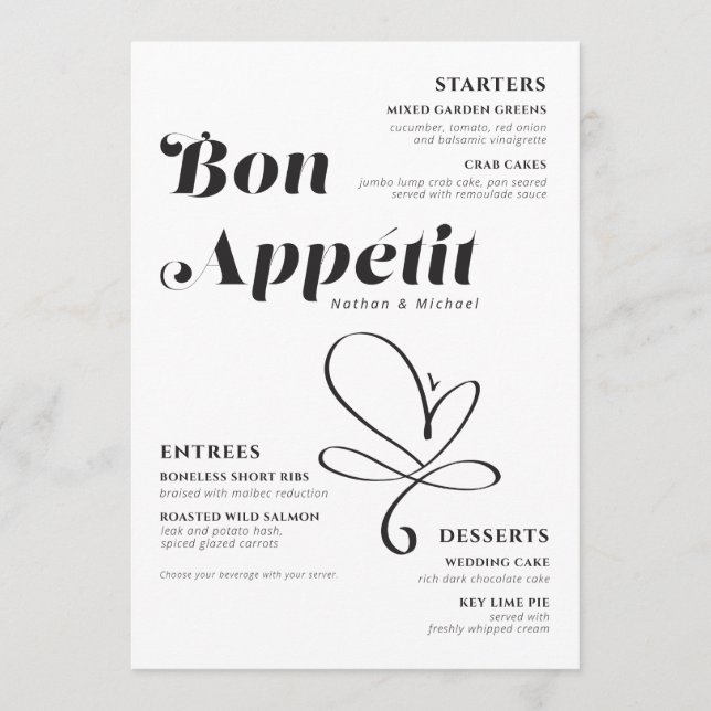 Menu Janto de Casamento Bon Appetit Black White (Frente)