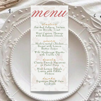 Menu Janto de Casamento Botânico de Blush Suave de Vint