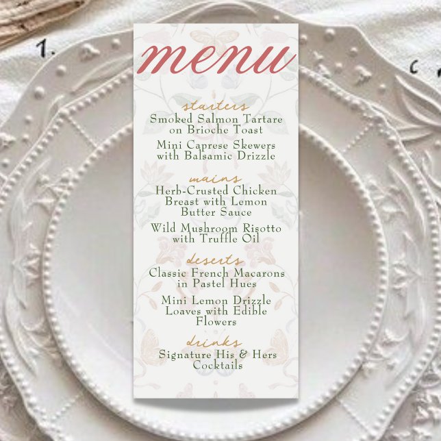 Menu Janto de Casamento Botânico de Blush Suave de Vint (Criador carregado)