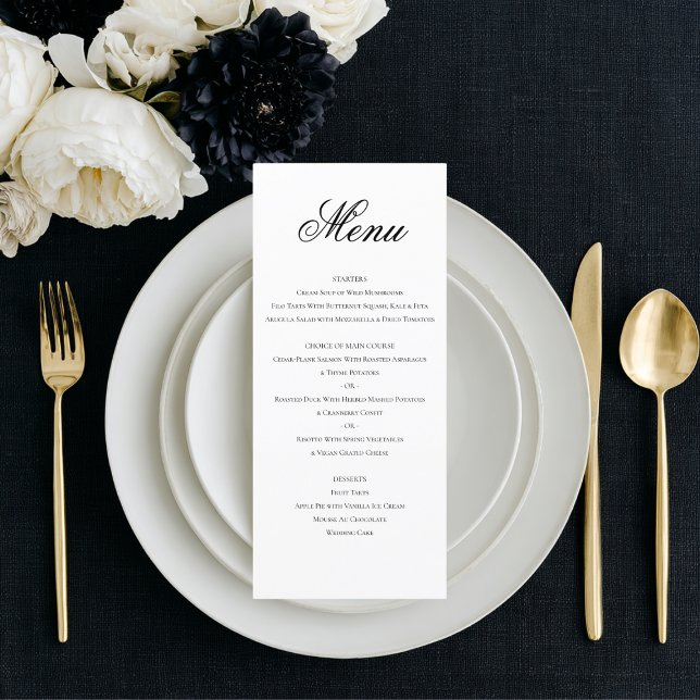 Menu Janto de Casamento Branco Negro Formal Clássico El (Criador carregado)