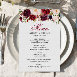 Menu Janto de Casamento Chic Floral Blush Red Burg