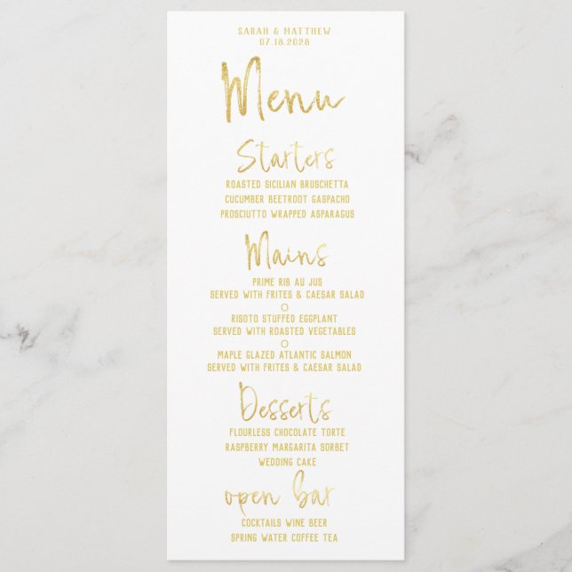 Menu Janto de Casamento Clássico da Caligrafia Dourada (Frente)