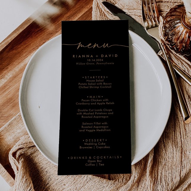 Menu Janto de Casamento Clássico Dourado Negro (Criador carregado)