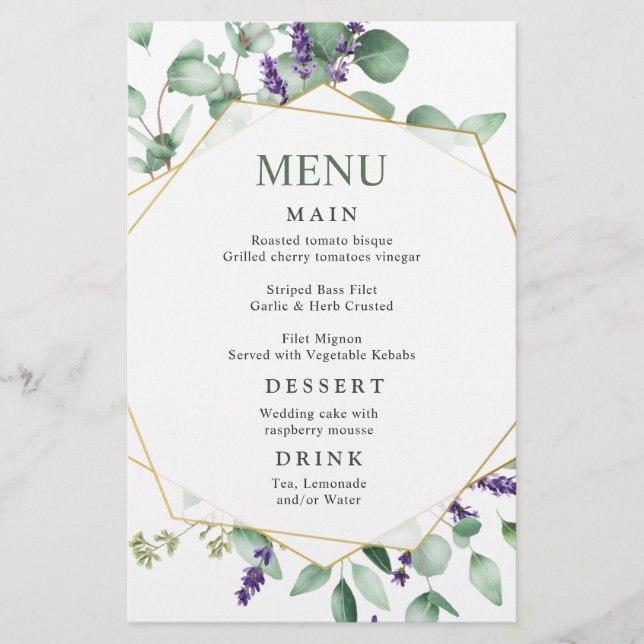 Menu Janto de Casamento com Aquarela Eucalyptus Mo (Frente)