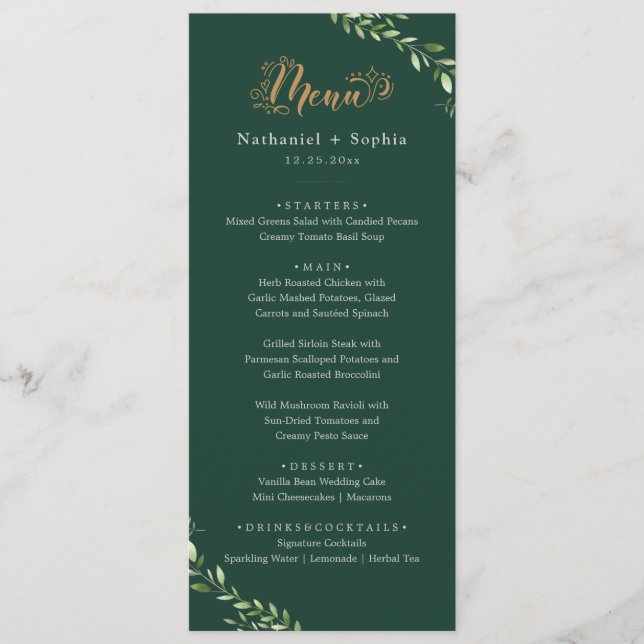 Menu Janto de Casamento com Cor de Água Dourada (Frente)