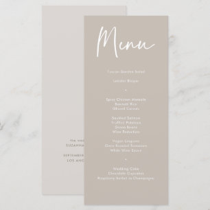 Menu Janto de Casamento da Caligrafia Moderna Taup