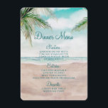 Menu Janto de Casamento da Cena de Praia Pintada de Bre<br><div class="desc">Cena de praia pintada por brisa de ilha, com Ondas de Oceano, praia de Sandy e Palm Trees, com um belo céu azul-lacrimogênio. Com Fontes Modernas De Script De Tipografia. Uma Praia Tropical de Verão, Ou design de casamento de destino - Menus de decoração de Mesa de Recepção de Janto...</div>