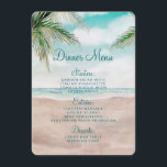 Menu Janto de Casamento da Cena de Praia Pintada de Bre<br><div class="desc">Cena de praia pintada por brisa de ilha, com Ondas de Oceano, praia de Sandy e Palm Trees, com um belo céu azul-lacrimogênio. Com Fontes Modernas De Script De Tipografia. Uma Praia Tropical de Verão, Ou design de casamento de destino - Menus de decoração de Mesa de Recepção de Janto...</div>