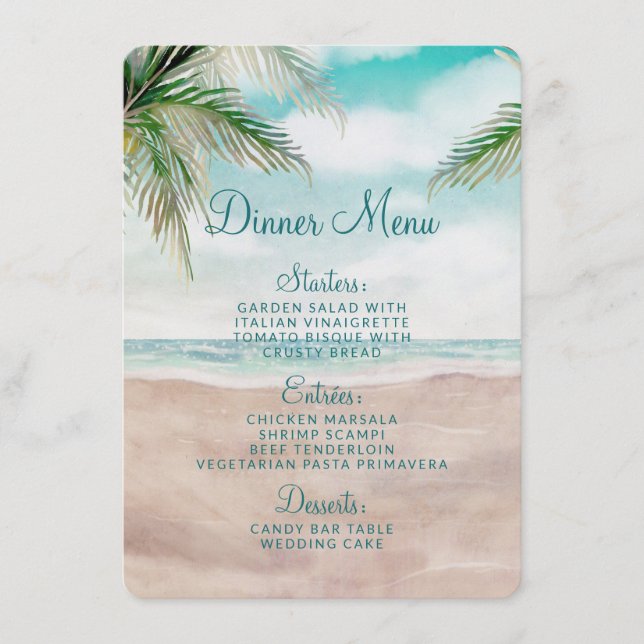 Menu Janto de Casamento da Cena de Praia Pintada de Bre (Frente)