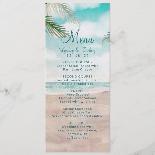 Menu Janto de Casamento da Cena de Praia Pintada de Bre (Frente)
