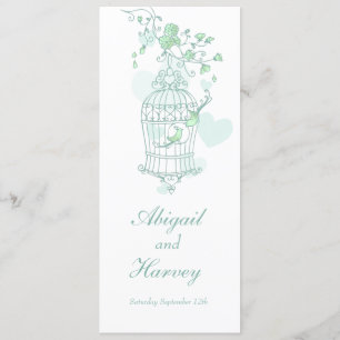 Menu janto de casamento de aves de gaiola branca e verd