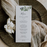 Menu Janto de Casamento de Branch de Oliveira Mode<br><div class="desc">Este moderno cartão de janto de casamento do ramo de oliveira é perfeito para um casamento de boho. O design rústico, porém elegante, apresenta folhas botânicas de cor aquática simples e azeitonas pretas num pequeno galho com um toque mediterrânico clássico. Este menu pode ser usado para recepção de casamento, janto...</div>