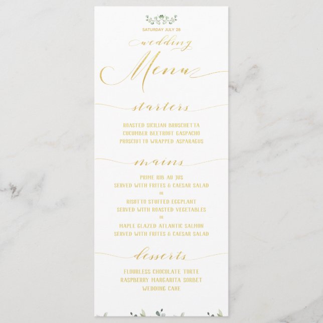 Menu Janto de Casamento de Caligrafia e Rico Dourado (Frente)