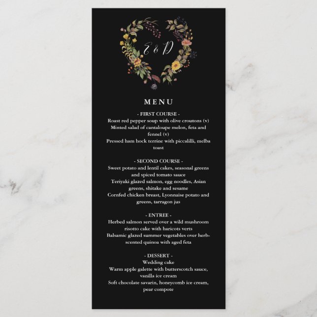 Menu Janto de Casamento de Coração Floral Russo Elegant (Frente)