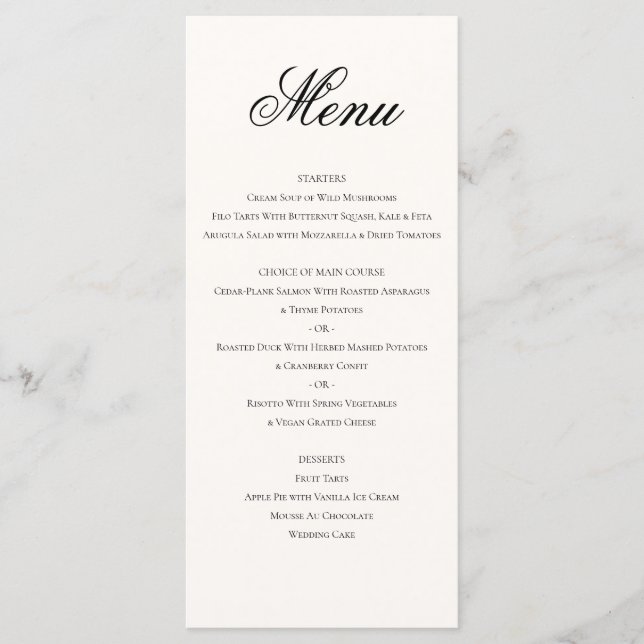 Menu Janto de Casamento de Creme Negro Formal Clássico  (Frente)