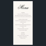 Menu Janto de Casamento de Creme Negro Formal Clássico<br><div class="desc">Adicione um toque refinado à sua recepção com este cartão de cardápio Elegante Formal Clássico. Projetado com uma paleta branca eterno e negra e um fundo sutil de fita fina, ele complementa perfeitamente a coleção de casamento Formal Elegante Black Stripes. Com tipografia clássica e um layout limpo e sofisticado, este...</div>