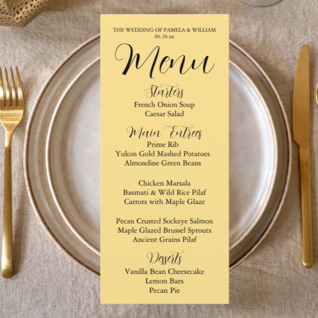 Menu Janto de Casamento de Estilo Simples Amarelo-Mante (In Situ Table)