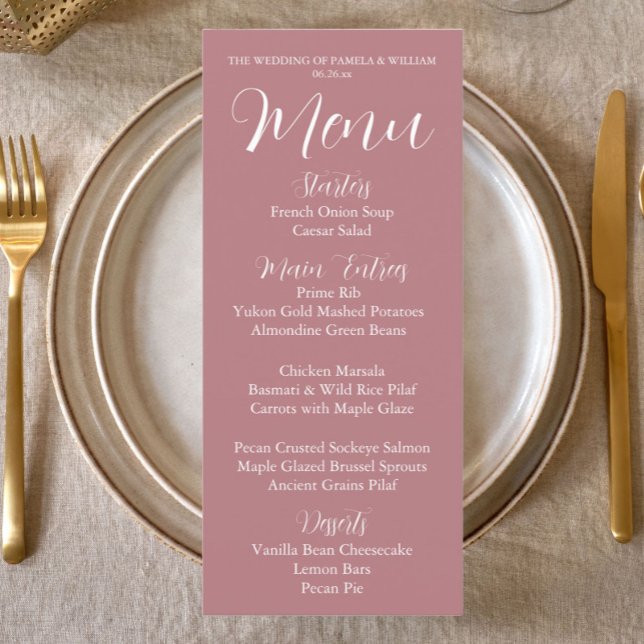 Menu Janto de Casamento de Estilo Simples Dusty Rosa (In Situ Table)