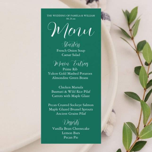 Menu Janto de Casamento de Estilo Simples Emerald Green (In Situ Table)