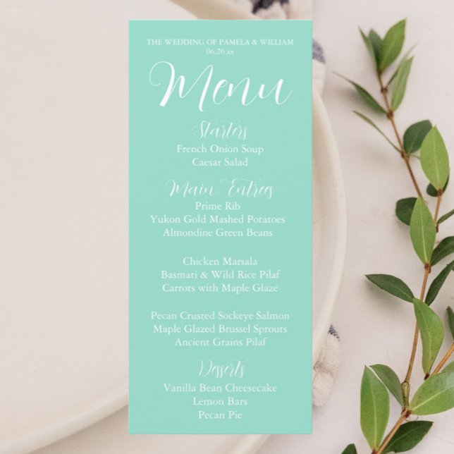 Menu Janto de Casamento de Estilo Simples Seafoam (In Situ Table)