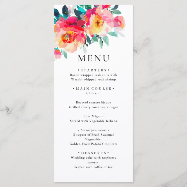 Menu Janto de Casamento de Flores Selvagens de Aquarela (Frente)