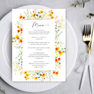 Menu Janto de Casamento de Flores Selvagens de Aquarela