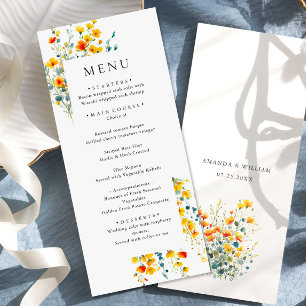 Menu Janto de Casamento de Flores Selvagens de Aquarela