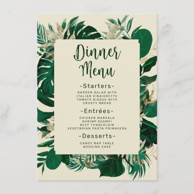 Menu Janto de Casamento de Folhas Tropicais Modernas em (Frente)